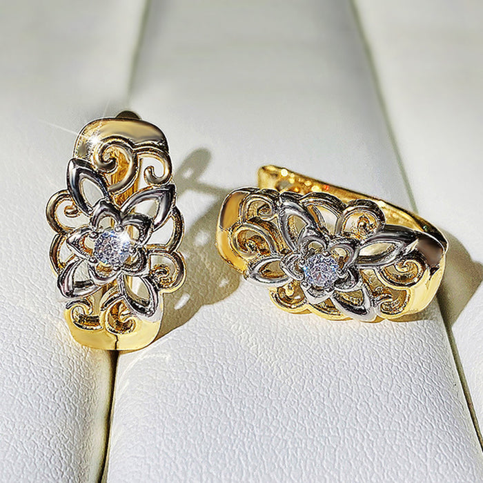Two Tone Filigree Hoop Earrings in Polished Metal Jewelry