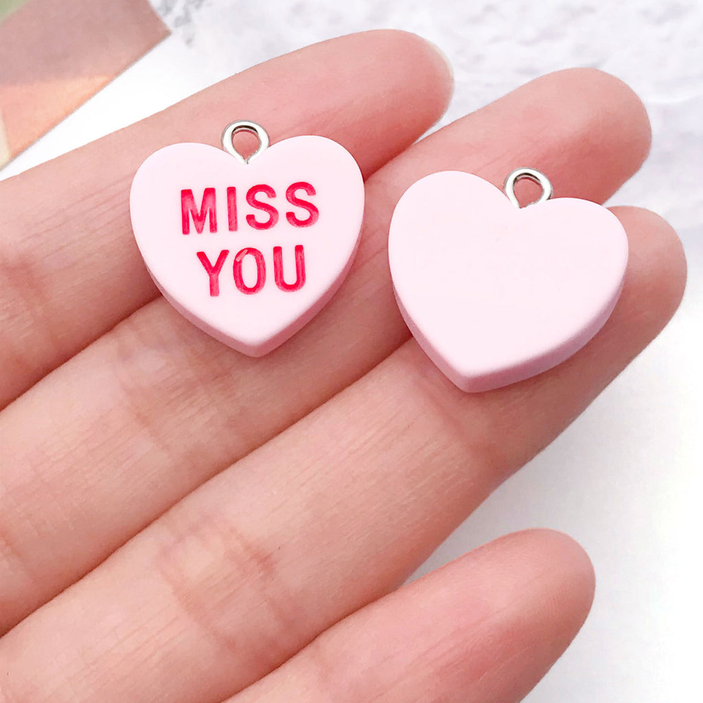 Matte Resin Miss You Heart charm pendants for DIY bracelet necklace keychain making