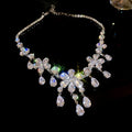 Silver Tone Flower Crystal Necklace And Earrings With Teardrop Fringe view 7