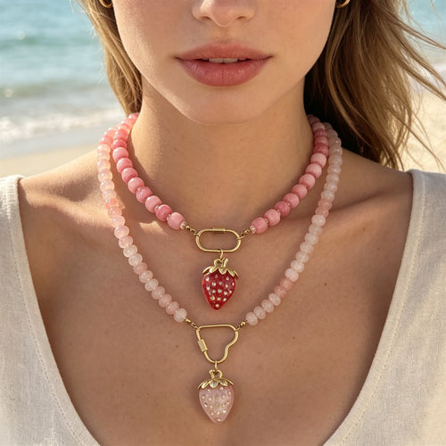 Strawberry pendant necklace shown in an alternate product view
