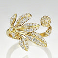 Gold Tone Pave Leaf Bud Open Adjustable Clear Stone Ring view 2