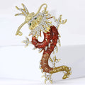 Large Coiled Dragon Enamel Brooch in Red or Blue Green view 3