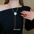 Gold Tone Flower Pendant Lariat Necklaces in Two Colors view 2