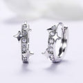 Silver Tone Star and Moon Clear Stone Small Hoop Earrings view 2