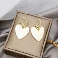 Gold Heart Pendant Drop Earrings Twisted Rope Hoop Posts view 2