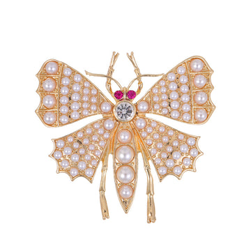 Gold Tone Butterfly Pearl Look Metal Brooch Pin for Jackets and Lapels