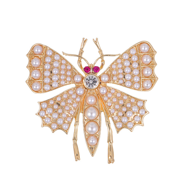 Gold Tone Butterfly Pearl Look Metal Brooch Pin for Jackets and Lapels