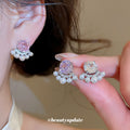 Crystal Flower Pearl Cluster Stud Earrings Fashion Jewelry Accessory view 2