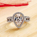 Pear Cut Halo Split Shank Crystal Ring in Polished Metal view 2