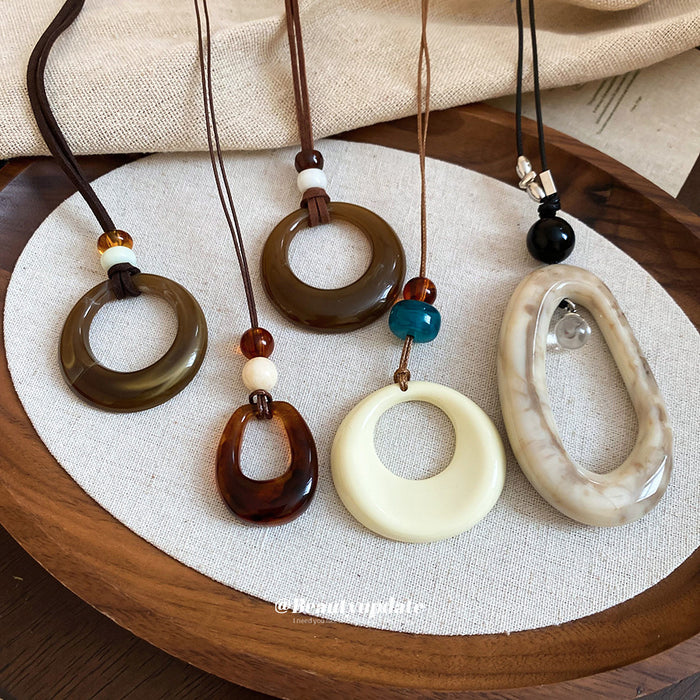 Cord Acrylic Open Ring Pendant Necklace Four Color Styles
