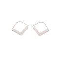 Silver Angular Diamond Outline Minimalist Long Hook Earrings view 5