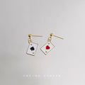 Gold Asymmetric Ace Heart Spade Playing Card Drop Earrings view 2