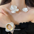 White Flower Torque Collar and Gold Lined Open Cuff view 4