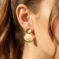 Double Disc Drop Earrings in Gold and Silver Tone Finishes view 1