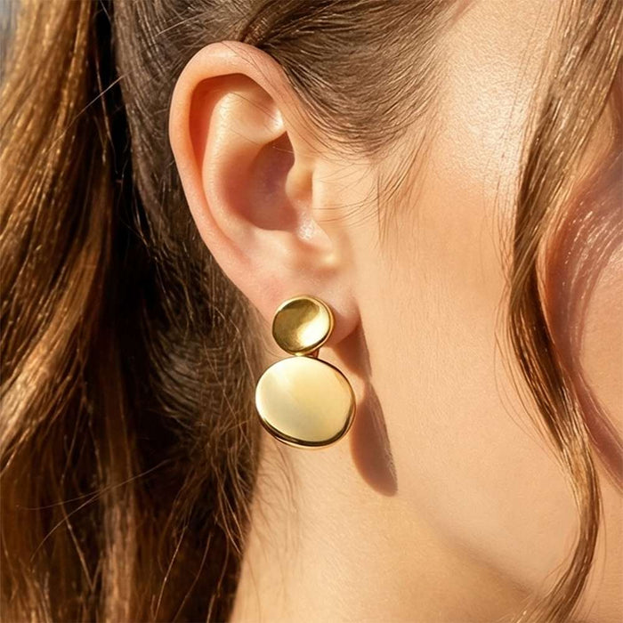 Double Disc Drop Earrings in Gold and Silver Tone Finishes