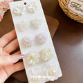 White Floral And Pearl Effect Stud Earring Set Jewelry view 1