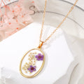 Gold Tone Oval Resin Pressed Flower Pendant Necklaces in Six Colors view 7