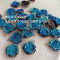 Black Irregular Top And Cobalt Blue Rough Disc Drop Stud Earrings view 3
