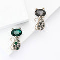 Faceted Crystal Cat Brooch In Emerald Green And Black view 1