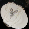 Layered Pearl Butterfly Necklace in Polished Mixed Media Design view 2
