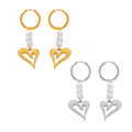 Heart Pendant Hoop Earrings with Pearl Beads Gold and Steel view 5