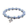 Blue Cross Bead Stretch Bracelet With Silver Tone Cross view 5