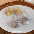 Layered Wire Flower Hook Earrings in Silver and Gold Tone view 2