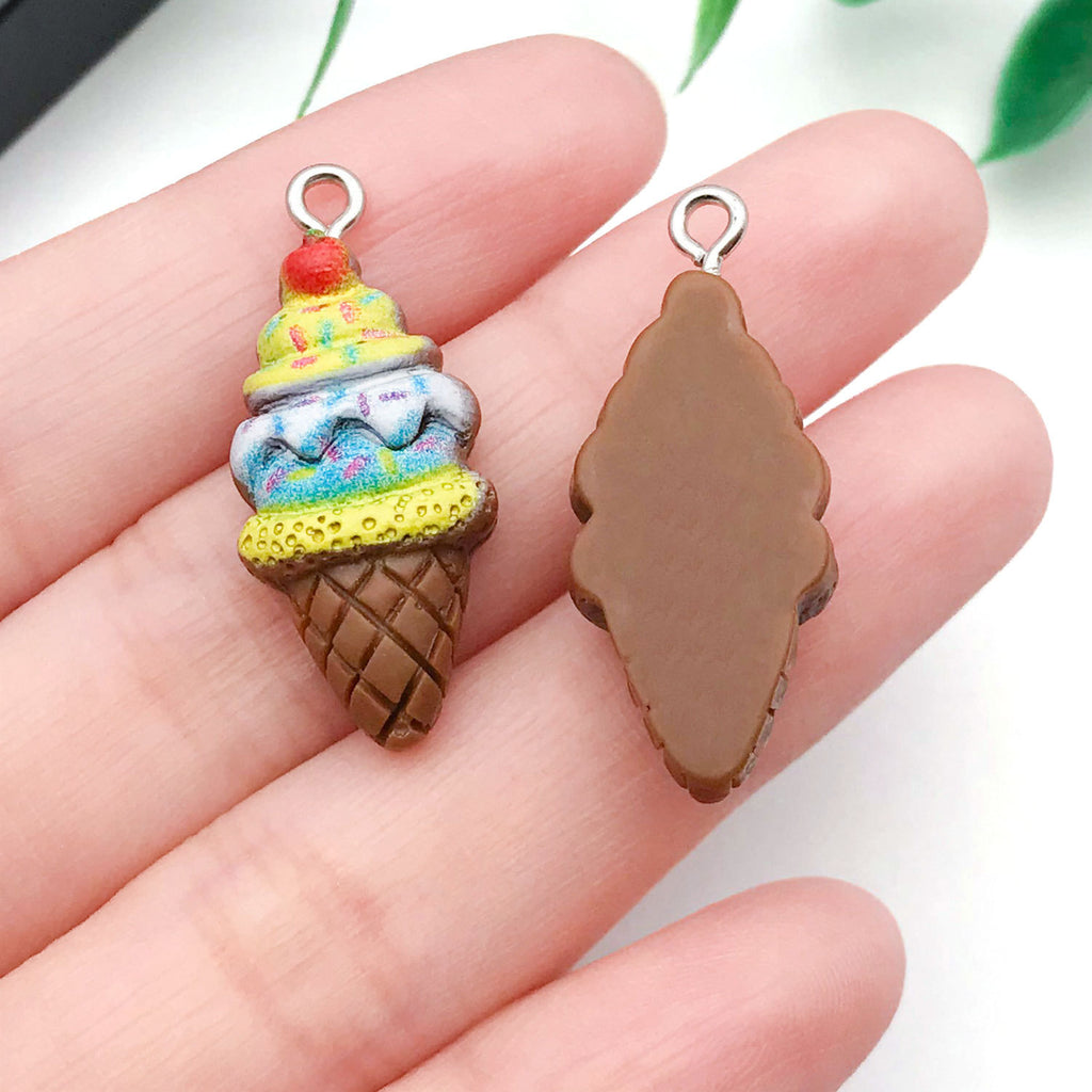 Resin Strawberry Ice Cream Cone charm pendants for DIY necklace bracelet earrings