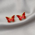Gold Enamel Butterfly Stud Earrings Green Red Finish view 3