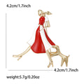 Enamel Girl Walking Dog Brooch Red and Blue Dress Styles view 5