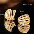 Ribbed Pave Domed Hoop Earrings In Gold And Silver Tones view 4