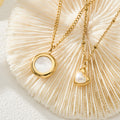 Gold Stainless Steel Mother of Pearl Heart and Circle Necklaces view 4