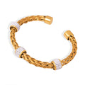 Gold Braided Open Cuff Bracelet Crystal Pave Rings view 6