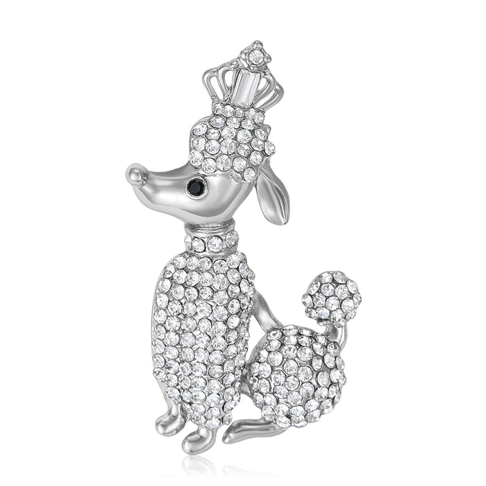 Crystal Poodle Brooch in Gold and Silver Tones for Jackets and Scarves
