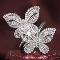 Silver Tone Double Butterfly Clear Baguette Pavé Ring Sizes 6-10 view 5