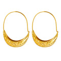 Boat Shape Hammered Textured Hoop Earrings Gold Or Steel view 5