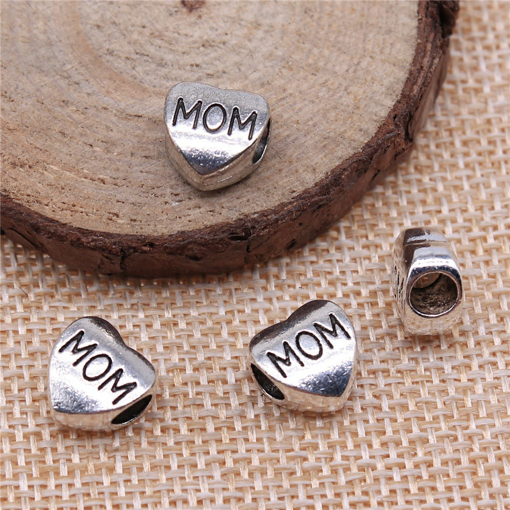 11x11x6.5mm 1.8g Multicolor Zinc Alloy MOM Heart Large Hole Beads for European Bracelet DIY Jewelry Making