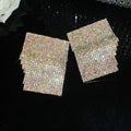 Crystal Mesh Layered Square Earrings with Polished Metal Tone Details view 7