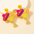 Yellow Seed Bead Margarita Cocktail Glass Drop Earrings view 6