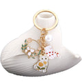White Cat Heart Flower Wreath and Pearl Enamel Keychain view 5
