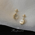 Gold Star Stud Cats Eye Crescent Moon Drop Earrings view 4