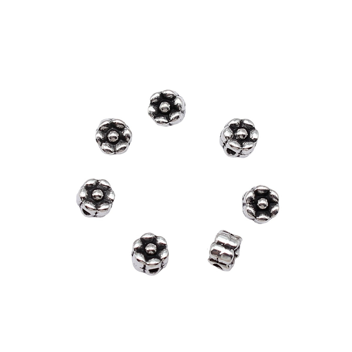 5.2x5.2x4.3mm 0.4g Antique Silver Zinc Alloy Flower Small Hole Spacer Beads for DIY Bracelet Jewelry