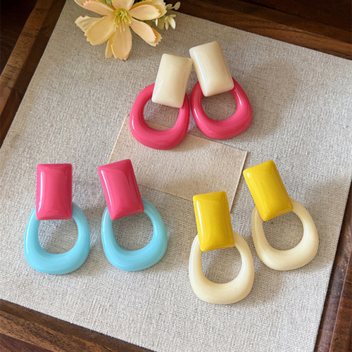 Color Block Geometric Stud Earrings In Three Colors