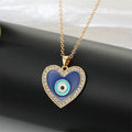 Gold Tone Crystal Halo Blue Heart Evil Eye Pendant Necklace view 4