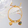 Gold Stainless Steel Heart Charm Bracelet Adjustable Snake view 2