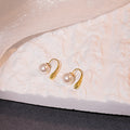 Gold Teardrop and White Pearl Look No Piercing Ear Clips view 3
