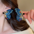 Blue Embroidered Butterfly Statement Stud Earrings view 1