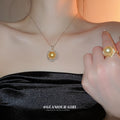 Gold Golden Pearl Pendant Earrings Ring Three Styles view 2