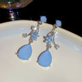 Silver Light Blue Resin Flower Teardrop Necklace Earrings Set view 6