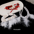 Ribbon Crystal Feather Choker In Three Colors With Decorative Metal Details view 2